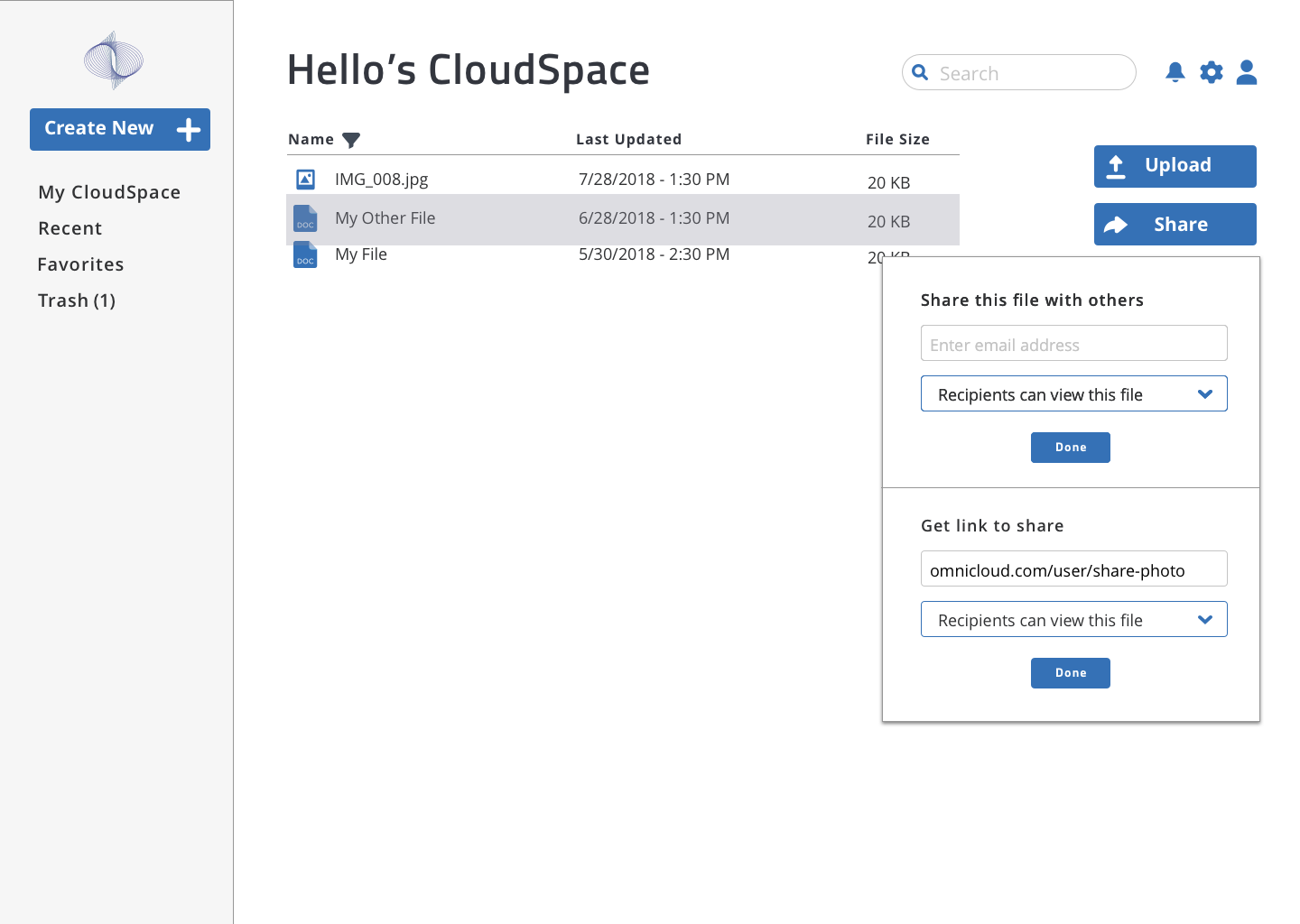 Dashboard file with overlay on active state